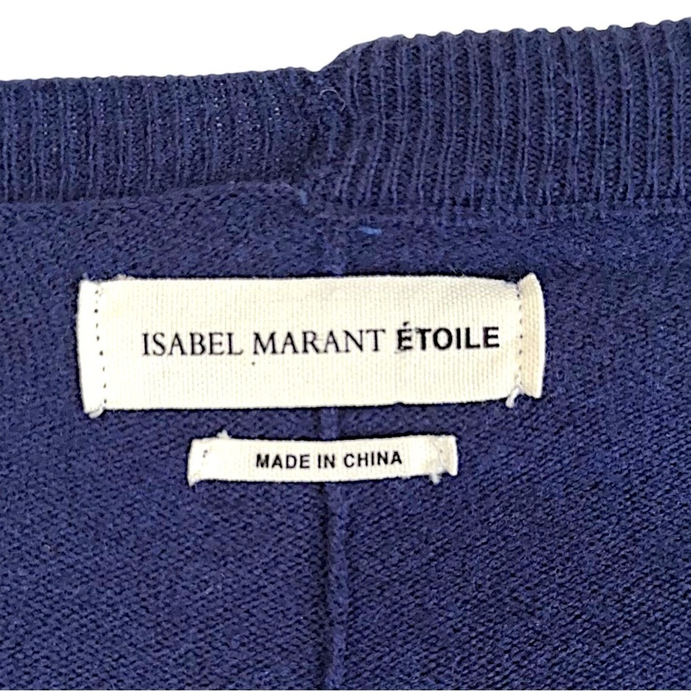 Isabel Murant Etoile ✘ Wool Blend Button Ribbed Plunge Cardigan, Blue, M - Picture 3 of 13